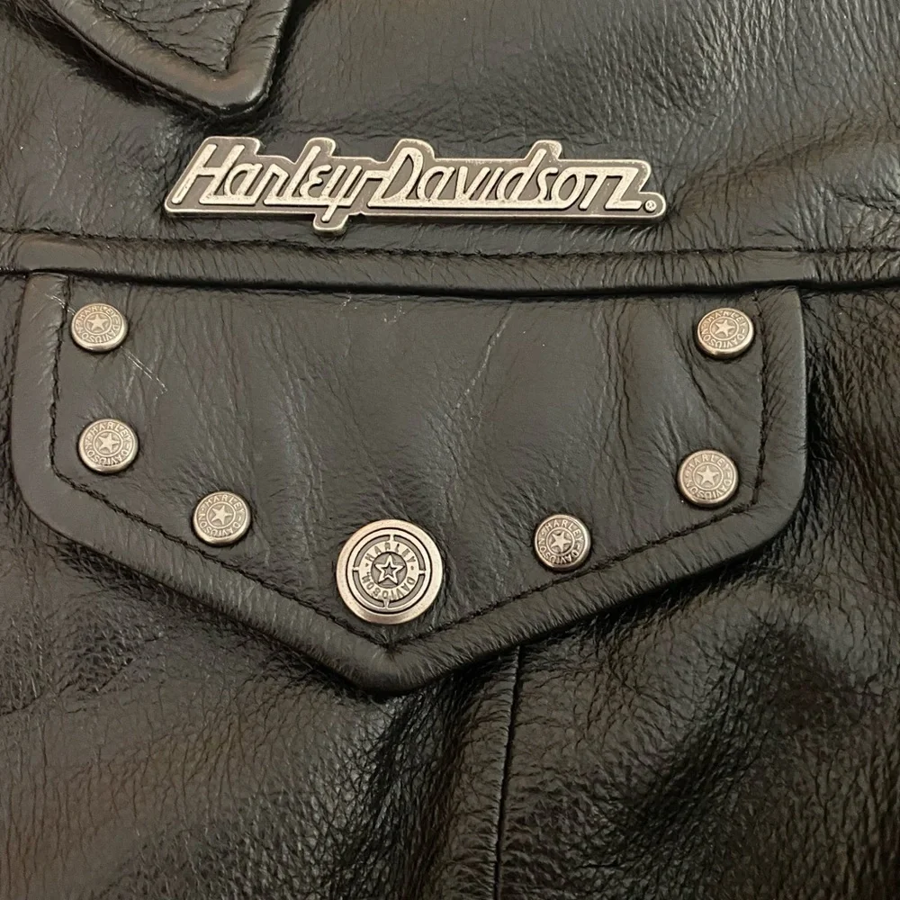 Harley Davidson Women's Black/Red Leather Jacket EUC X Small - Picture 3 of 10